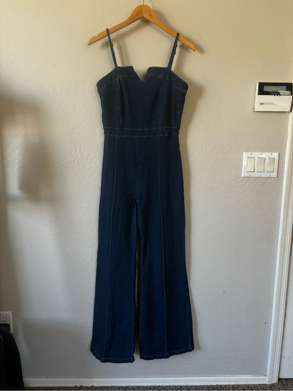 Charming Charlie Dark Blue Denim Wide-Leg Spaghetti Strap Jumpsuit - Picture 2 of 8